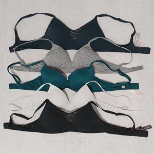 5 Bras 32A Victoria Secret Pink Delta Maidenform Navy Blue Gray Teal White Black